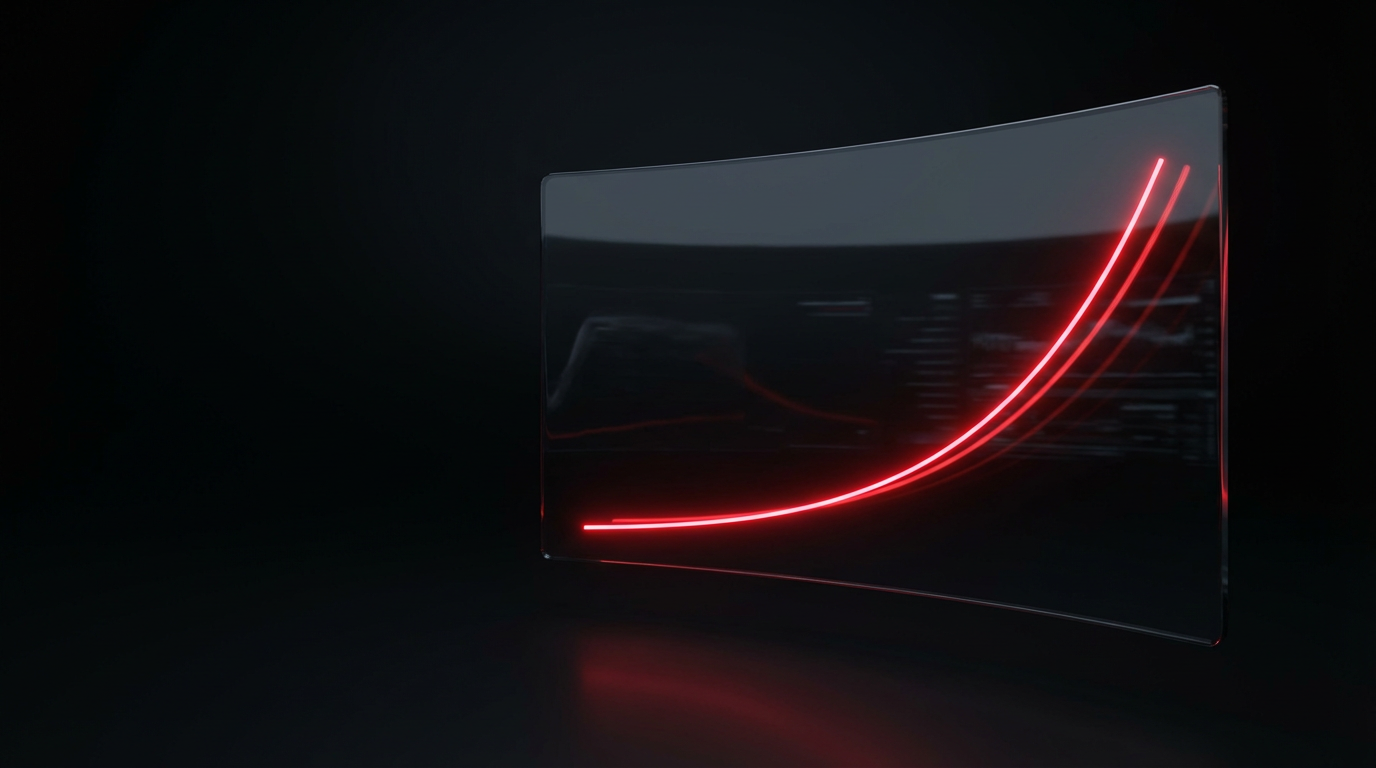 Curved glass screen with red neon growth lines - representing the dashboard and hockey stick growth