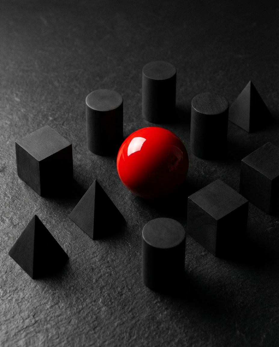 Abstract geometric shapes with a red accent representing strategic thinking